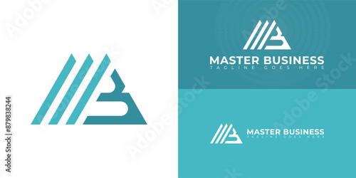Abstract initial letter MB or BM logo in blue color isolated on multiple background colors. The logo is suitable for business and consulting logo vector design illustration inspiration templates.