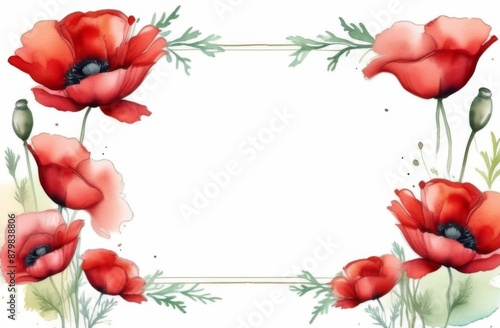 Wallpaper Mural Frame of large red poppies on a light background with space for text Torontodigital.ca
