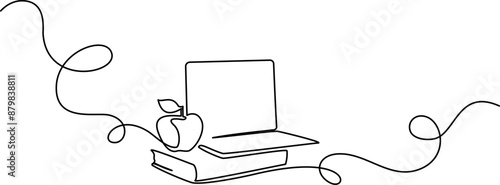 Books with notebook and apple over. Wavy frame
