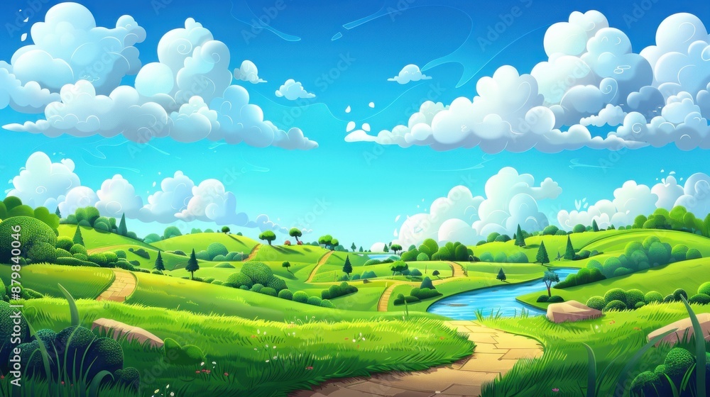 Obraz premium Idyllic Green Meadow with Winding Path.