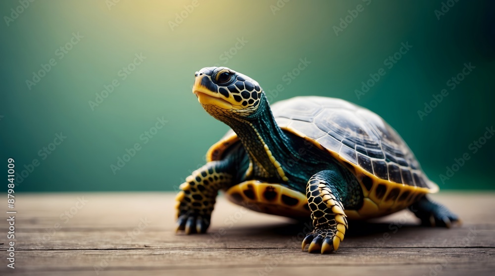 Obraz premium Concept photo of a turtle with space for text