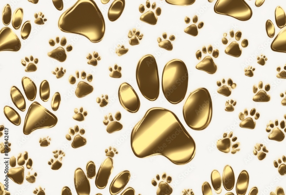 Fototapeta premium traces cat vector textile gold seamless seamless print pattern paw