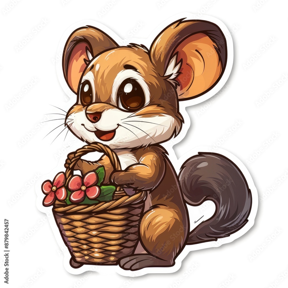 Sticker, ant with a picnic basket in the style of cartoon style on a white background. Drawn in a cutely cute style Sticker, ant with a picnic basket in the style of cartoon style on a white background. Drawn in a cutely cute style