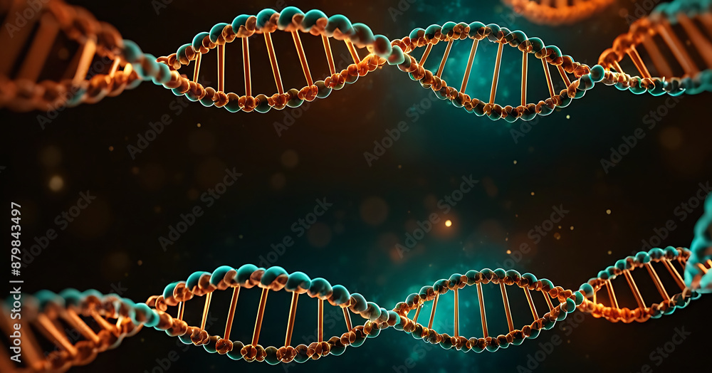 A 3D rendering of two glowing DNA strands against a dark background, perfect for healthcare, science, research, or educational projects. A 3D rendering of two glowing DNA strands against a dark background, perfect for healthcare, science, research, or educational projects.