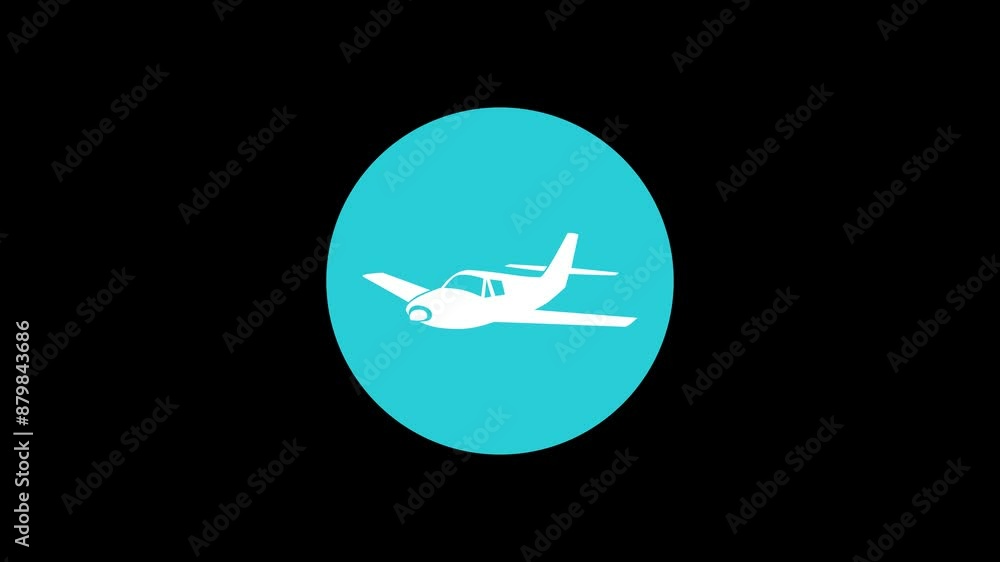 Airplane icon cyan color simple shape circle animation black background Airplane icon cyan color simple shape circle animation black background