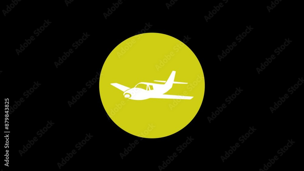 Airplane icon yellow color simple shape circle animation black background Airplane icon yellow color simple shape circle animation black background