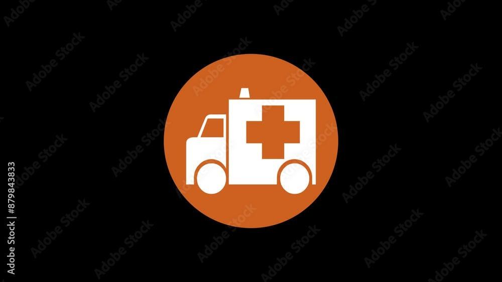 Ambulance icon brown color simple shape circle animation black background Ambulance icon brown color simple shape circle animation black background