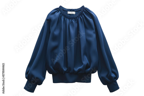 Stylish dark blue blouse with long sleeves, presented on a transparent PNG background, suitable for use in fashion designs, online shops, and clothing advertisements photo