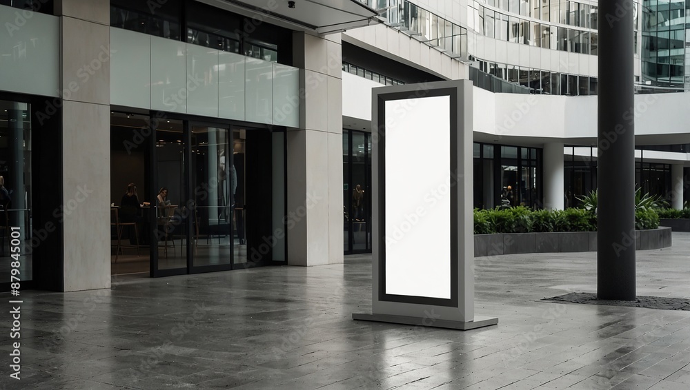 Fototapeta premium Empty white billboard digital sign poster mockup on outdoor luxury shopping mall for advertising, marketing
