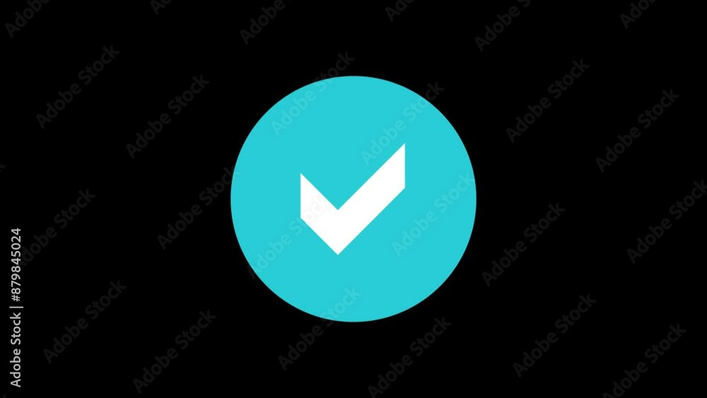 Check mark icon cyan color simple shape circle animation black background Check mark icon cyan color simple shape circle animation black background