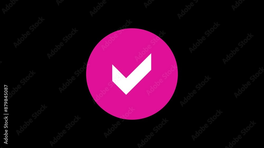 Check mark icon pink color simple shape circle animation black background Check mark icon pink color simple shape circle animation black background