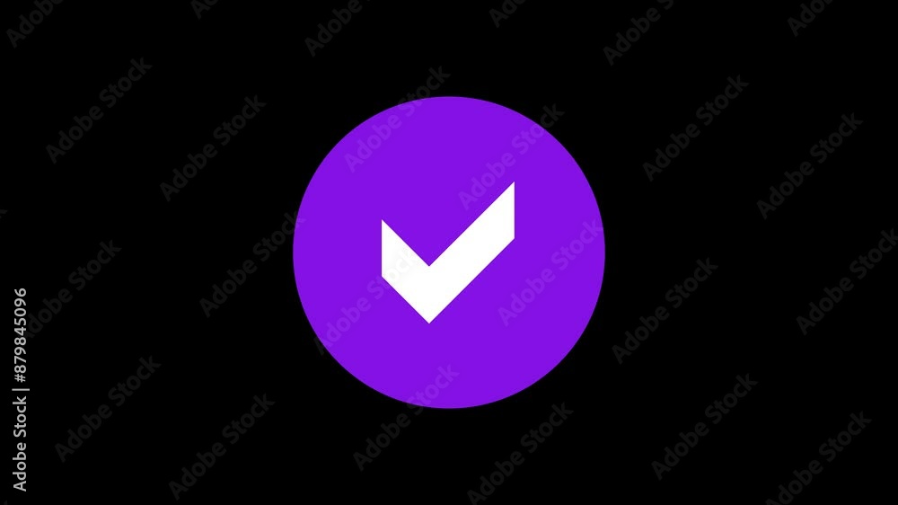 Check mark icon purple color simple shape circle animation black background Check mark icon purple color simple shape circle animation black background