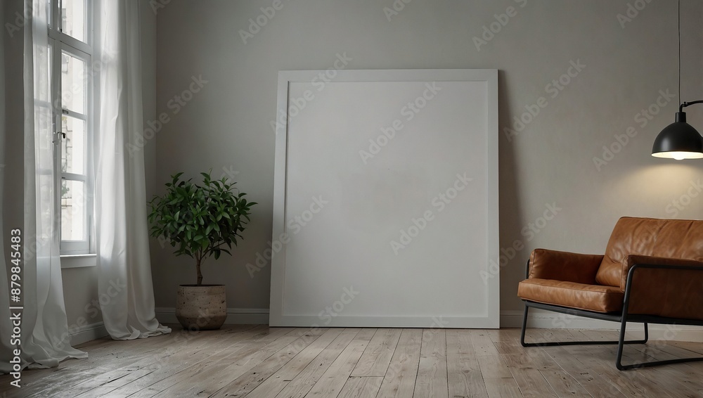 Empty White poster on floor with blank frame mockup for you design. Layout mockup good use for your design preview Empty White poster on floor with blank frame mockup for you design. Layout mockup good use for your design preview