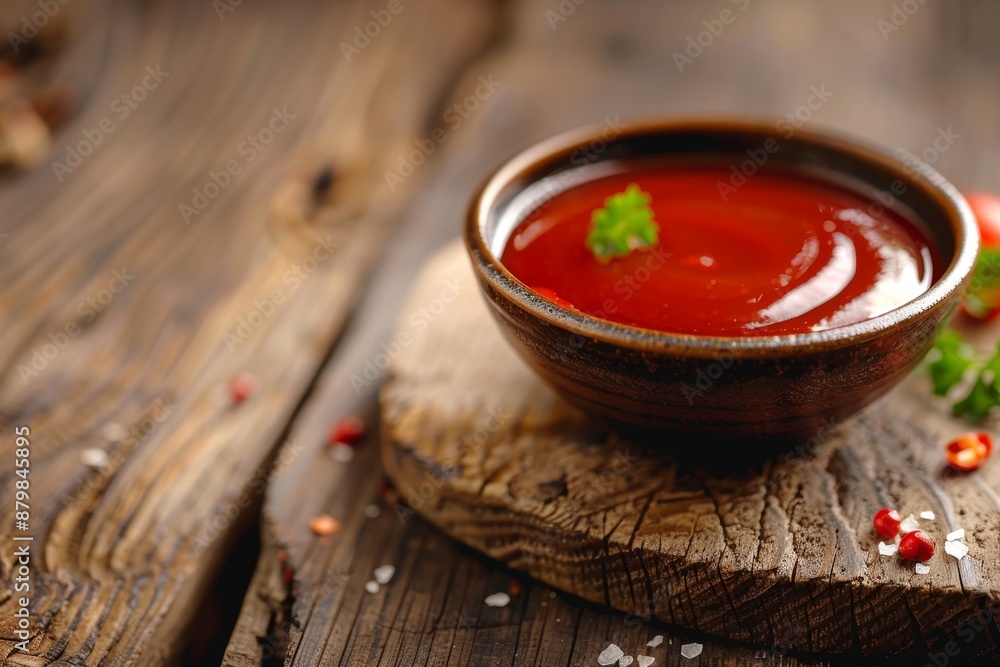 Sauce on wooden table in close up view Sauce on wooden table in close up view