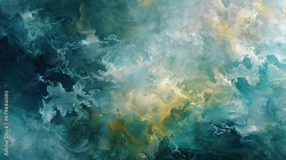 Teal and gold ethereal abstract painting with a stormy appearance Teal and gold ethereal abstract painting with a stormy appearance