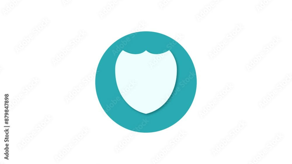 Shield icon cyan color simple shape circle animation white background Shield icon cyan color simple shape circle animation white background
