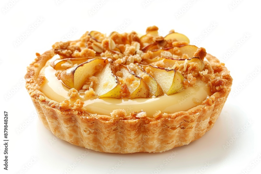 Small fruit custard crumble tart on white background Small fruit custard crumble tart on white background