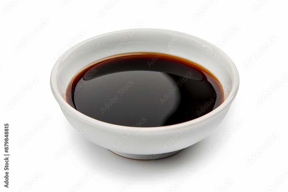 Soy sauce dish on white background top view flat lay Soy sauce dish on white background top view flat lay