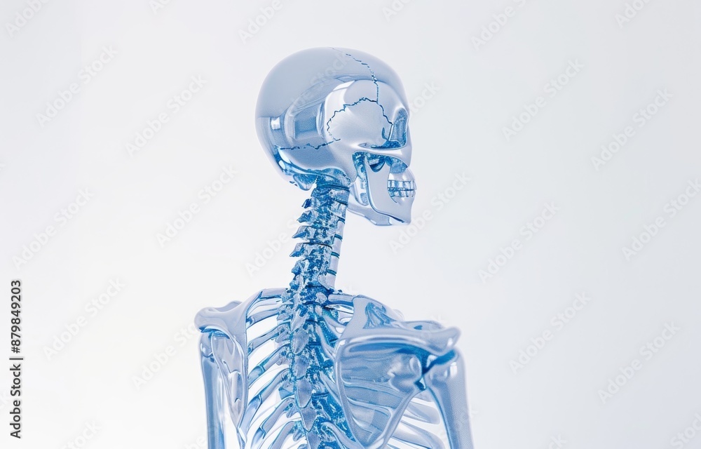 Detailed X-ray view of human skull and spine highlighting anatomical ...