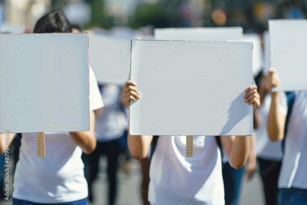 Anonymous protesters holding blank signs. Anonymous protesters holding blank signs.
