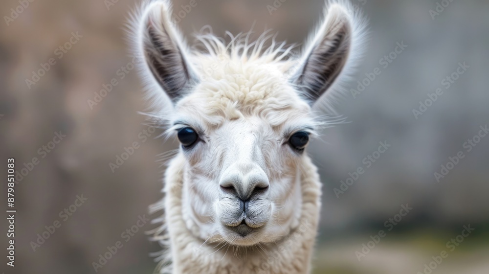 Obraz premium Peru Llama. Closeup of White Llama in the Andes Region of Bolivia