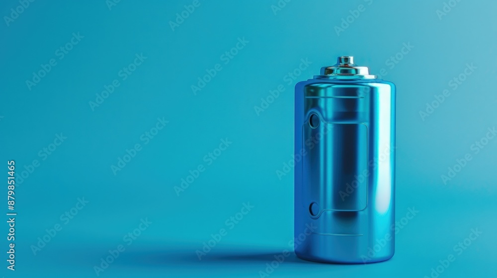 A blue battery is sitting on a blue background. Generate AI image A blue battery is sitting on a blue background. Generate AI image