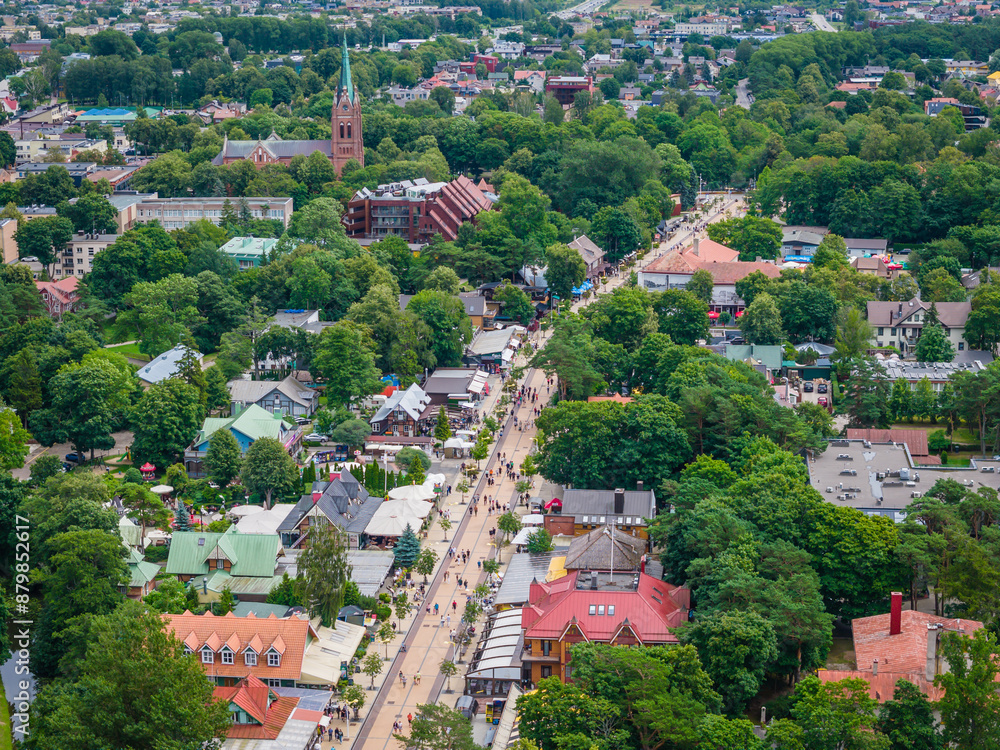 Palanga city aerial view. Central Basanavicius street and surroundings of the most famous Baltic countries resort by Baltic sea. Drone photo Palanga city aerial view. Central Basanavicius street and surroundings of the most famous Baltic countries resort by Baltic sea. Drone photo