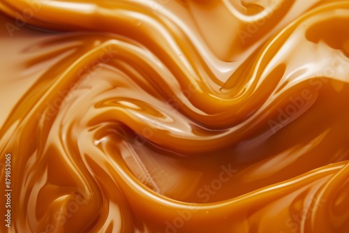 syrup for caramel in liquid form. caramel paste background. caramel-colored curl. The feel Top view, up close. Sweet Cream