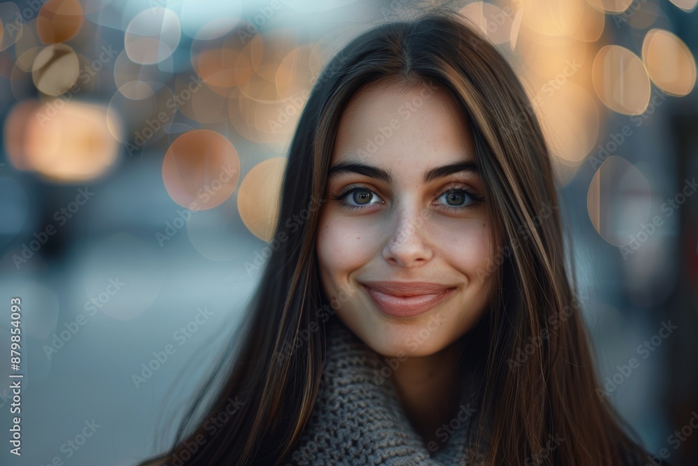 Young, attractive woman with clear skin in close-up. View from outside of a happy girl. Young, attractive woman with clear skin in close-up. View from outside of a happy girl.