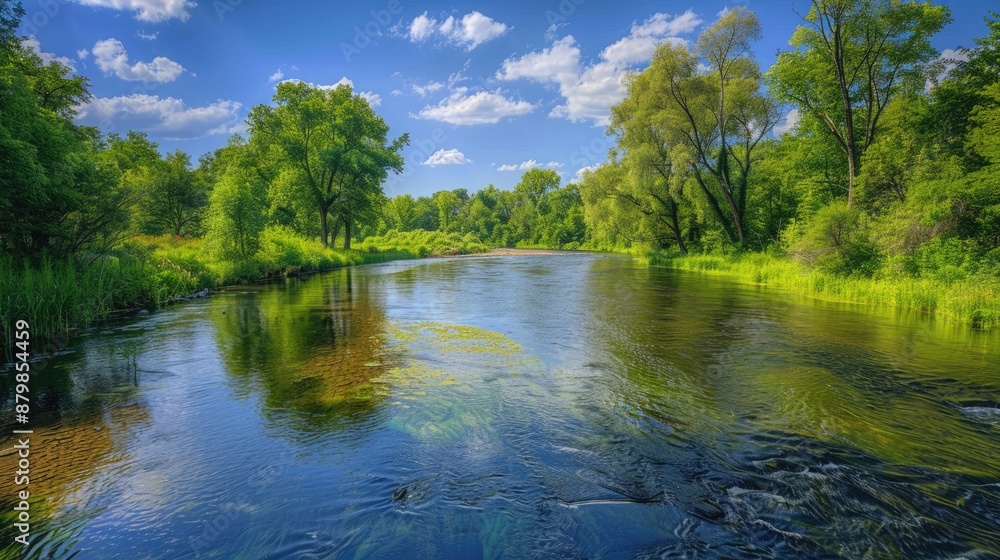 Ontario River. Scenic View of Waterway Through Forest with Blue Sky in Summer Ontario River. Scenic View of Waterway Through Forest with Blue Sky in Summer