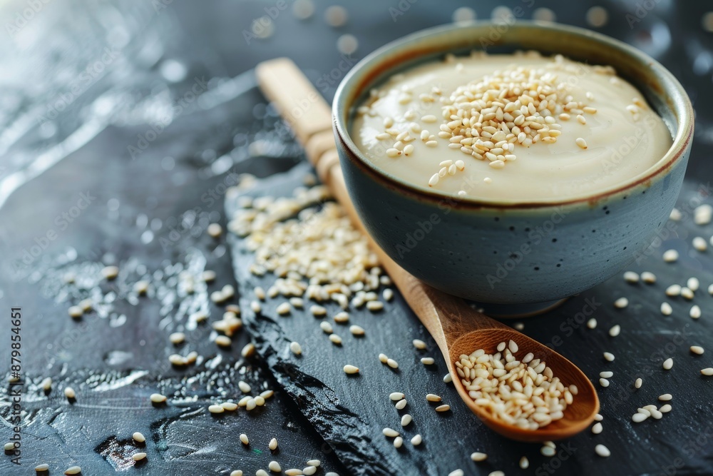 Tahini bowl with sesame seeds Tahini bowl with sesame seeds