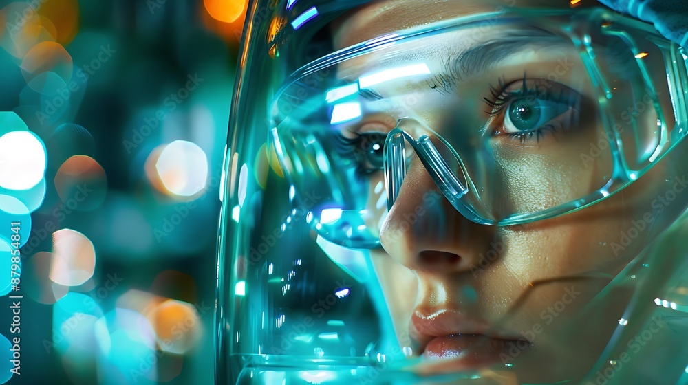 Close-up portrait of a futuristic woman in a space suit Close-up portrait of a futuristic woman in a space suit