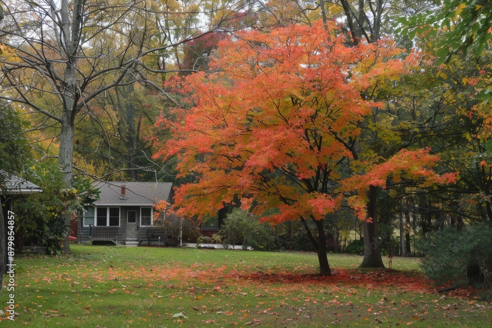 Backyard Fall. Country Autumn Scene with Colorful Trees in Rural New Jersey Backyard Fall. Country Autumn Scene with Colorful Trees in Rural New Jersey