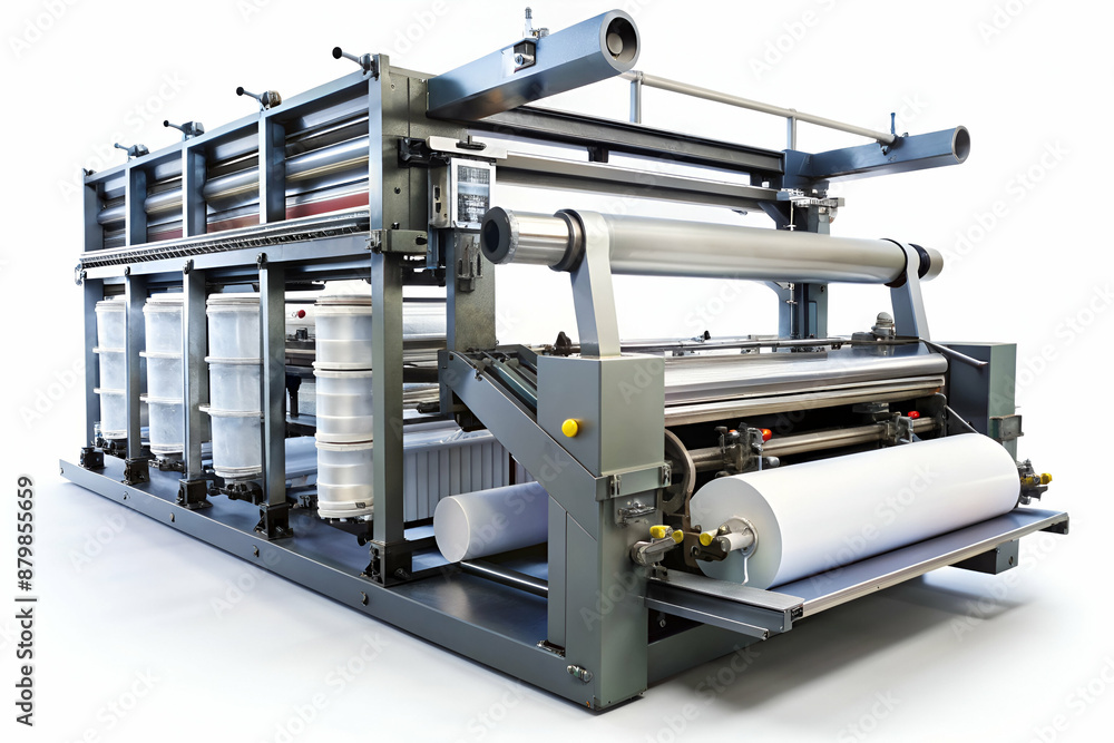 A large machine with a white roll of paper in front of it A large machine with a white roll of paper in front of it
