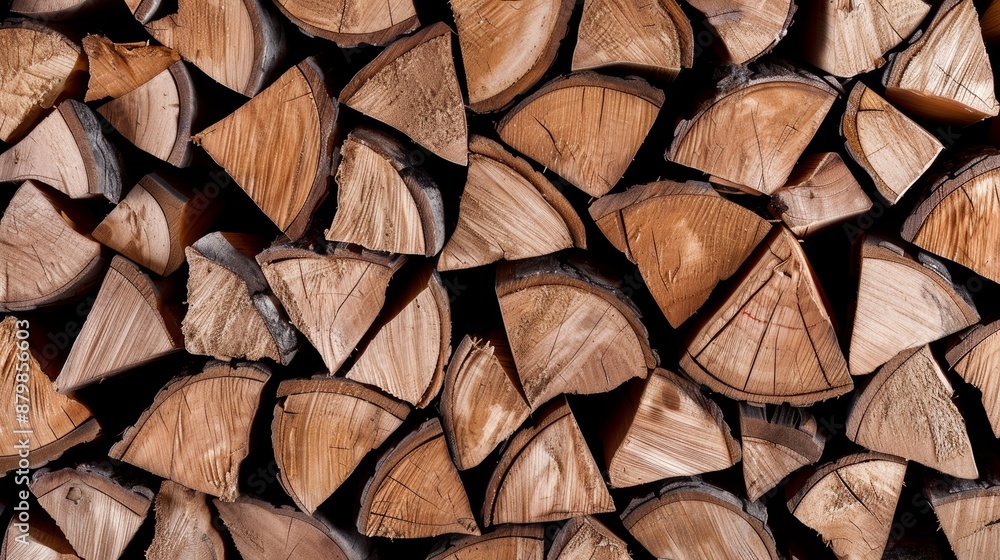 Close-up view of meticulously stacked firewood, showcasing natural textures and details, captured with cinematic lighting for a hyper-realistic feel Close-up view of meticulously stacked firewood, showcasing natural textures and details, captured with cinematic lighting for a hyper-realistic feel