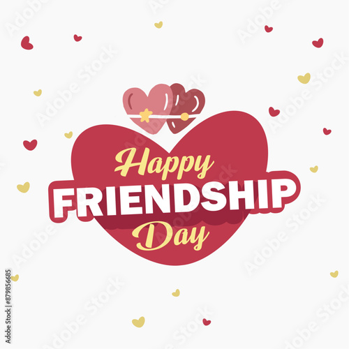 Vector illustration of hand drawn happy friendship day felicitation in heart fashion style with lettering text sign and color triangle for grunge effect isolated on white background