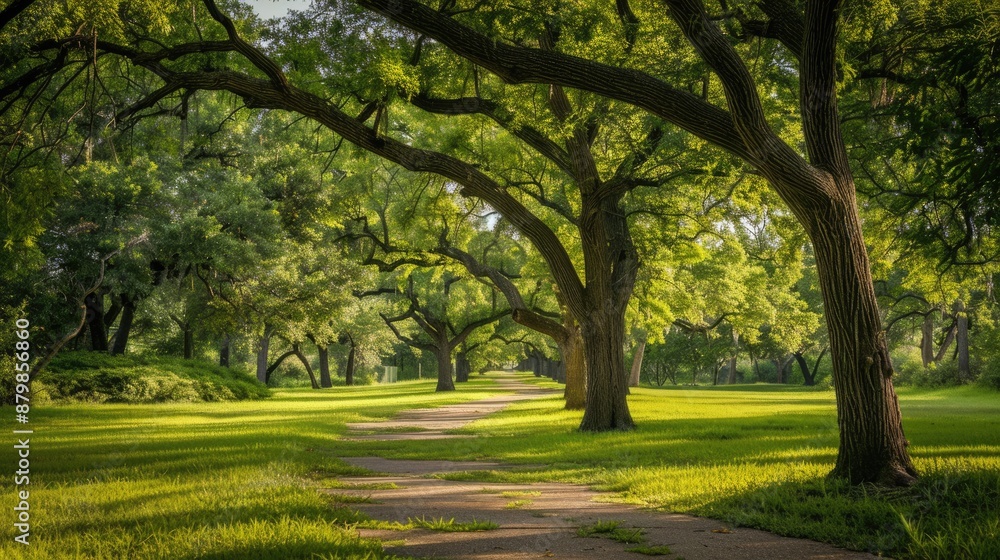 Texas Park. Lush Green Landscape with Beautiful Trees in Houston Park Texas Park. Lush Green Landscape with Beautiful Trees in Houston Park