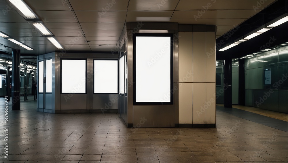 Mockup image of Blank billboard white screen posters and led in the subway station for advertising Mockup image of Blank billboard white screen posters and led in the subway station for advertising