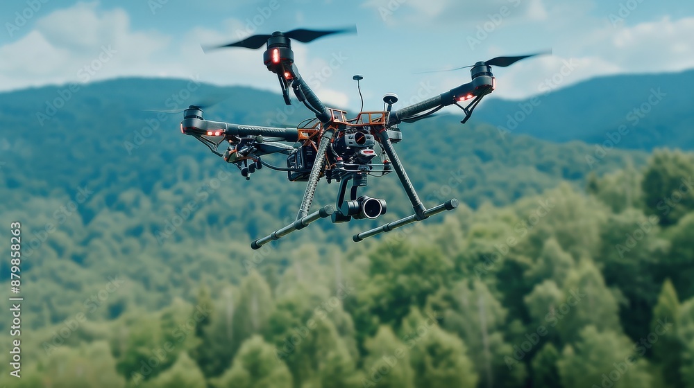 A drone is flying over a forest A drone is flying over a forest