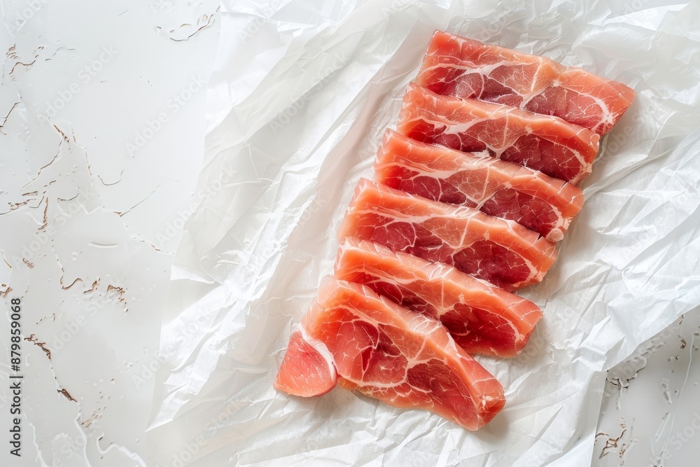 Top view of fresh raw pork on white paper