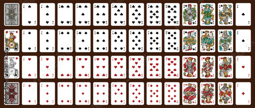 52 playing cards with jokers - Poker playing cards, full deck.