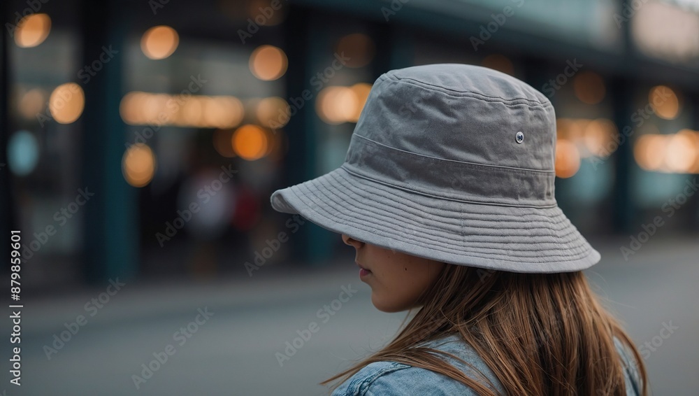 Plain grey bucket hat mockup for design. a girl wearing a plain bucket hat Plain grey bucket hat mockup for design. a girl wearing a plain bucket hat