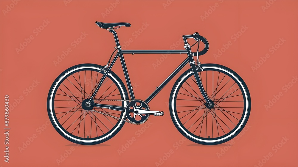Black line bicycle with a single speed and fixed gear isolated on a white backdrop, rendered in vector format. Black line bicycle with a single speed and fixed gear isolated on a white backdrop, rendered in vector format.