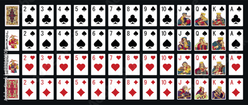 Poker set with isolated cards - Poker playing cards - Miniature playing cards for mobile applications