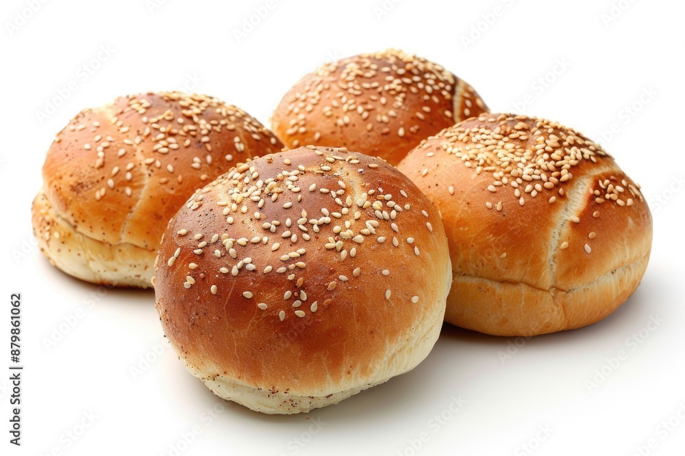 Hamburger Roll. Freshly Baked Bread Bun with Sesame Seeds Isolated on White Background Hamburger Roll. Freshly Baked Bread Bun with Sesame Seeds Isolated on White Background