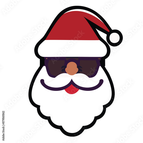 Santa Claus Cartoon with Glasses on Purple Background | Festive Christmas Character in Red Suit | Holiday Wall Art, Greeting Card
