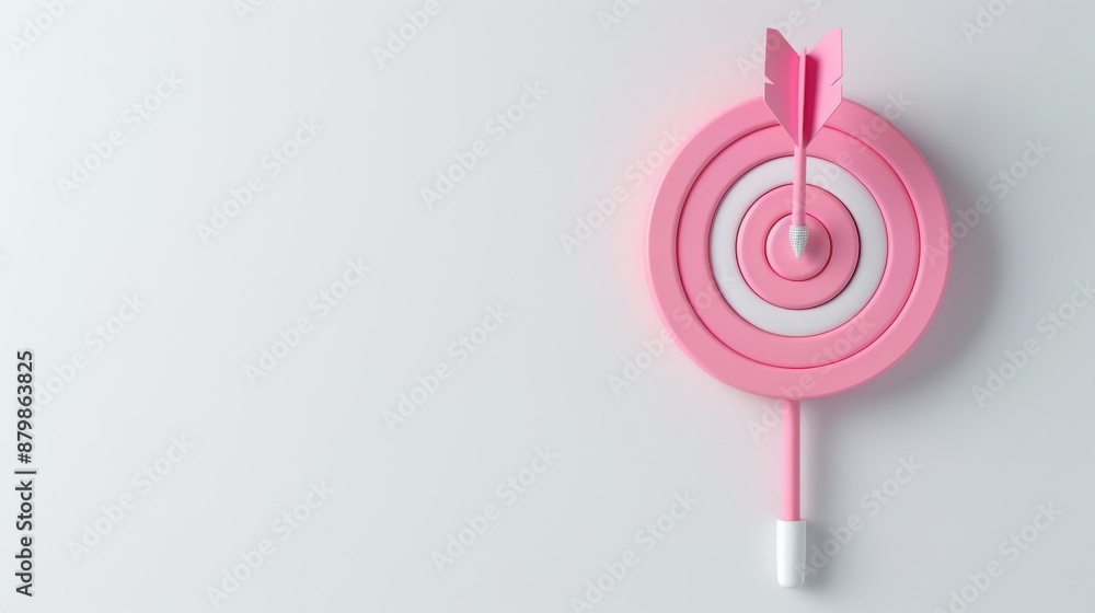 A minimalist pink target against a clean white background, with plenty of copy space for adding text or graphics. The simple and striking design is ideal for conveying concepts of precision and focus. A minimalist pink target against a clean white background, with plenty of copy space for adding text or graphics. The simple and striking design is ideal for conveying concepts of precision and focus.