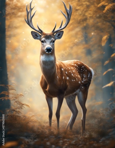painting serenity animal ai forest standing majestic deer nature wildlife lush generative wilderness © wafi