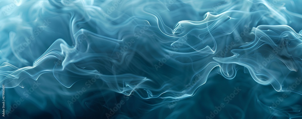 A close-up of swirling blue smoke against an oceanic background, creating a dynamic and mysterious atmosphere for design use on the right side of banner A close-up of swirling blue smoke against an oceanic background, creating a dynamic and mysterious atmosphere for design use on the right side of banner