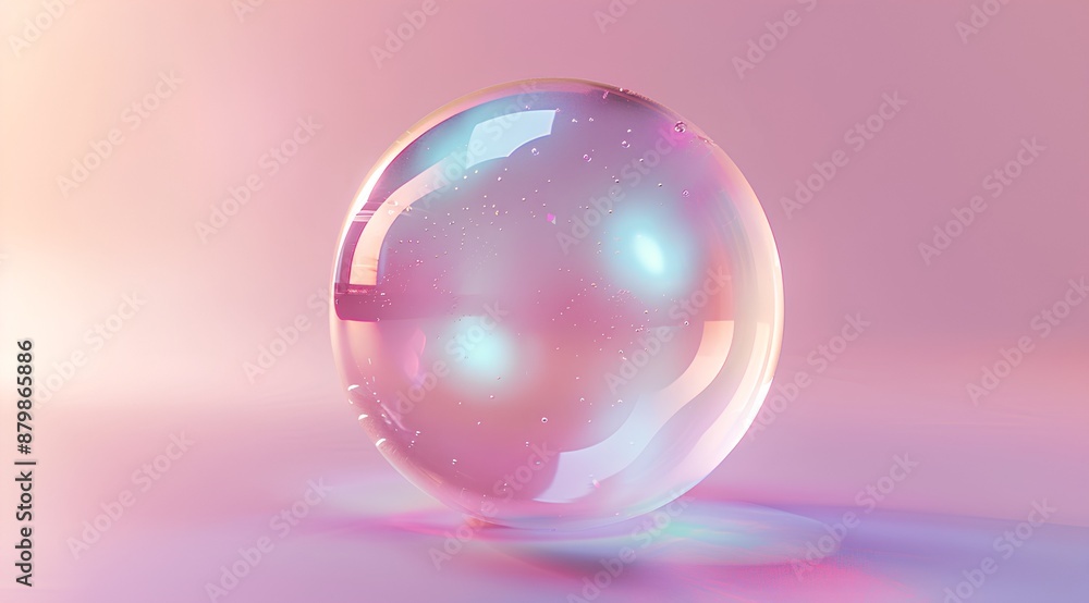 A single, transparent glass sphere with a soft pink gradient background. The orb is illuminated from within by light that creates subtle reflections on its surface A single, transparent glass sphere with a soft pink gradient background. The orb is illuminated from within by light that creates subtle reflections on its surface